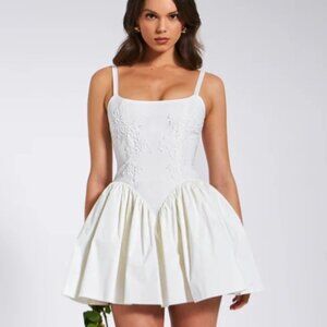 MISS CIRCLE-Kadi White Cotton Drop Waist Corset Mini Dress SIZE MEDIUM